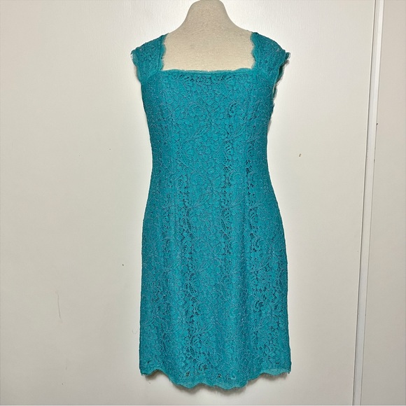 Adrianna Papell Turquoise Lace Cocktail Dress 4 - Picture 2 of 12